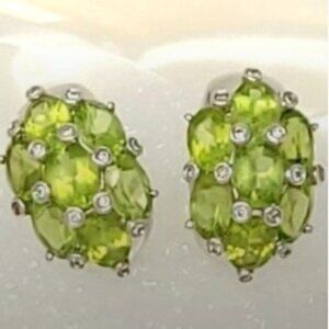  11.96ctw Natural Peridot & Diamond Earrings 14K White Gold – Vintage Glamour